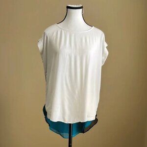 ARYN K. -  Silk and Viscose Colorblock Layered Top in White Black and Teal - M